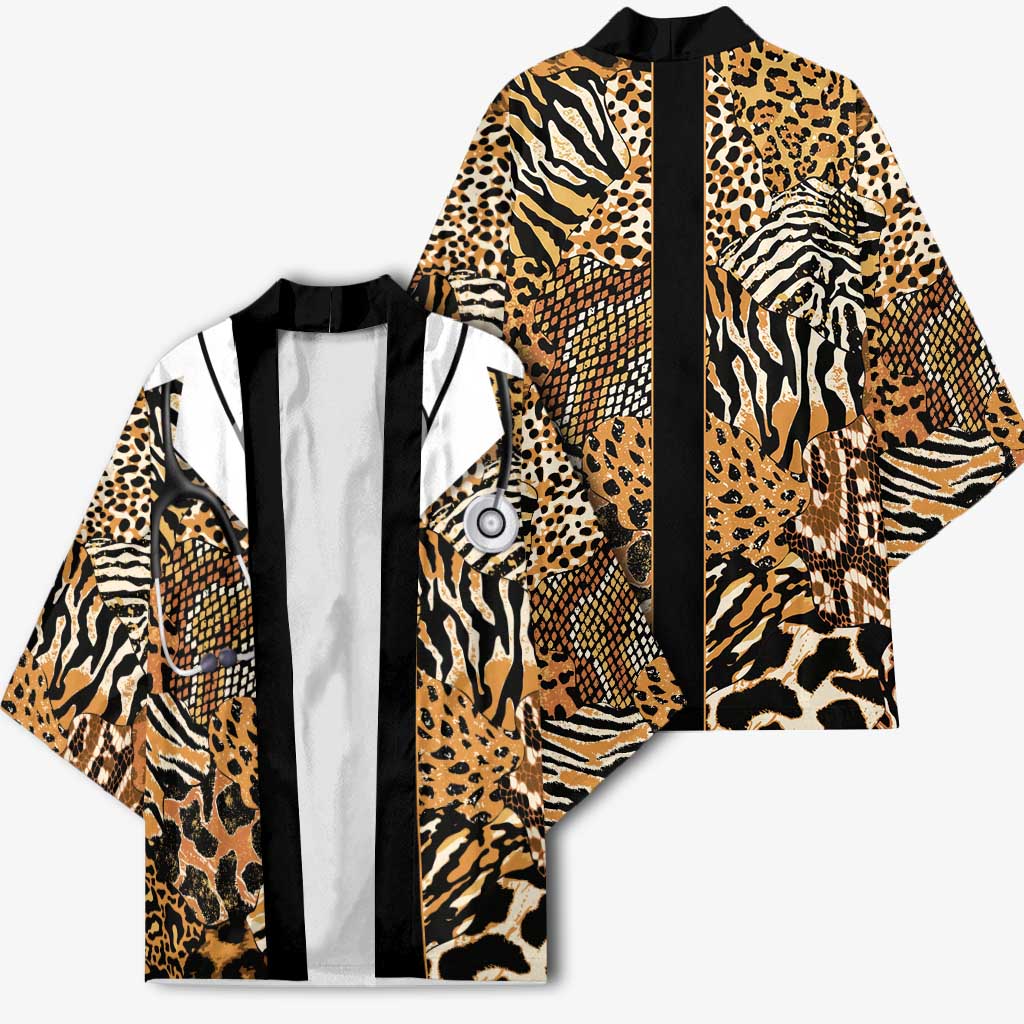 Proud Black Nurse RN Kimono African Stethoscope Animal Skins Pattern