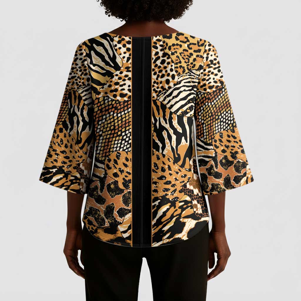 Proud Black Nurse RN Kimono Sleeve Blouse African Stethoscope Animal Skins Pattern