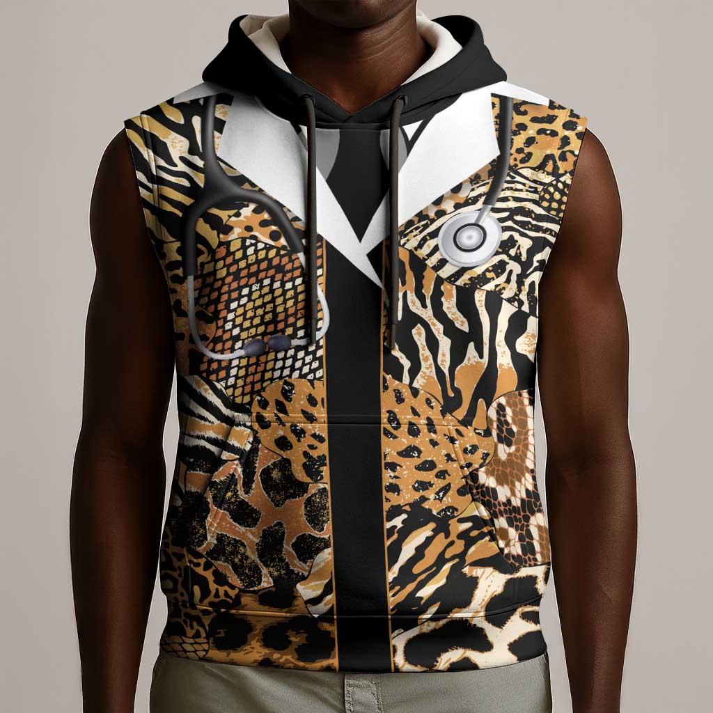 Proud Black Nurse RN Sleeveless Hoodie African Stethoscope Animal Skins Pattern