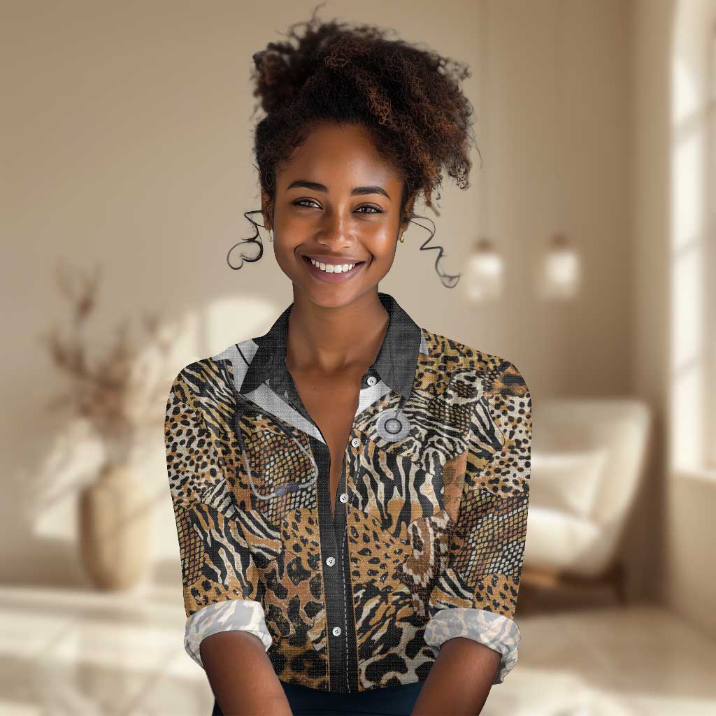 Proud Black Nurse RN Women Casual Shirt African Stethoscope Animal Skins Pattern