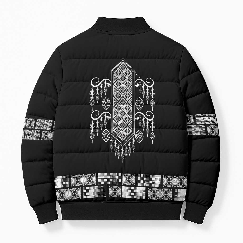 Proud Black Nurse RN Bomber Puffer Jacket Black African Pattern Stethoscope Dashiki Motif
