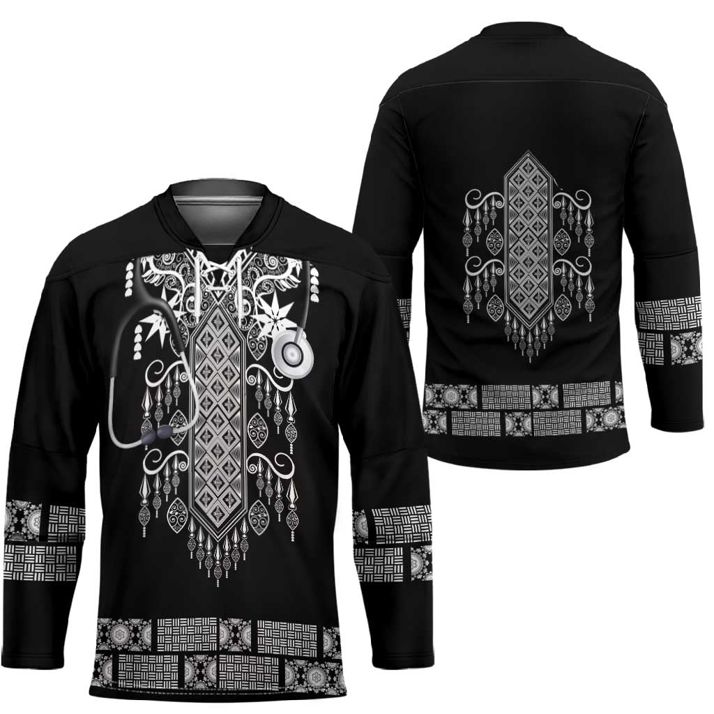 Proud Black Nurse RN Hockey Jersey Black African Pattern Stethoscope Dashiki Motif