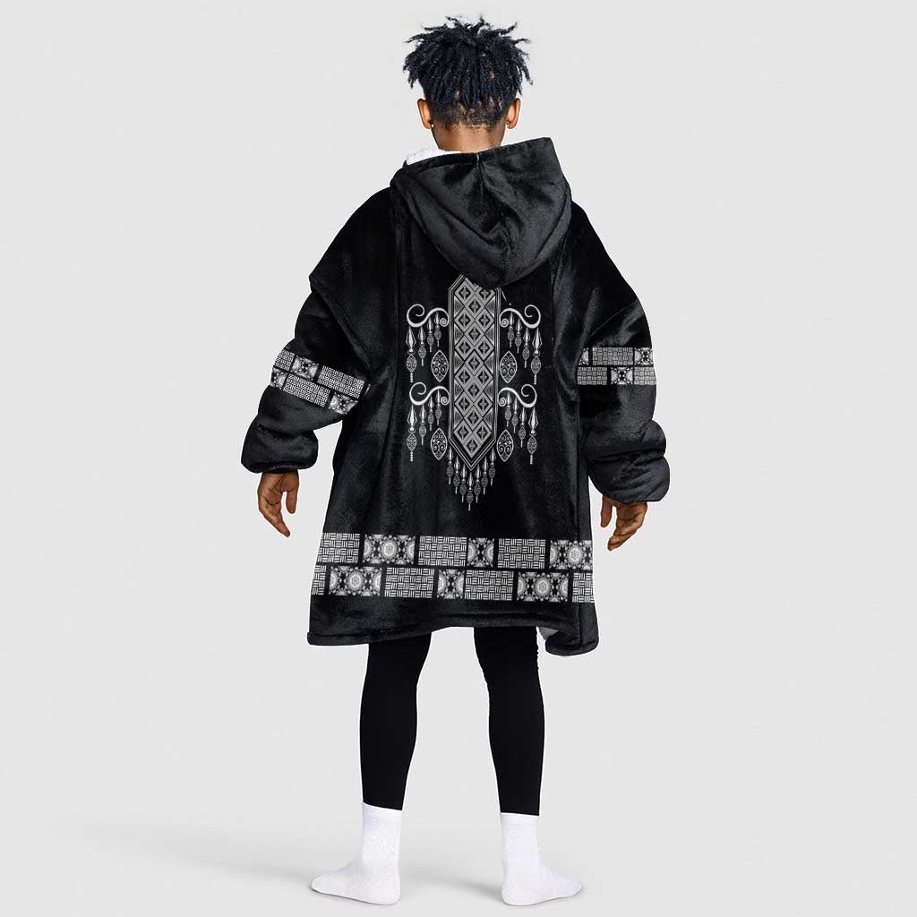 Proud Black Nurse RN Kid Wearable Blanket Hoodie Black African Pattern Stethoscope Dashiki Motif
