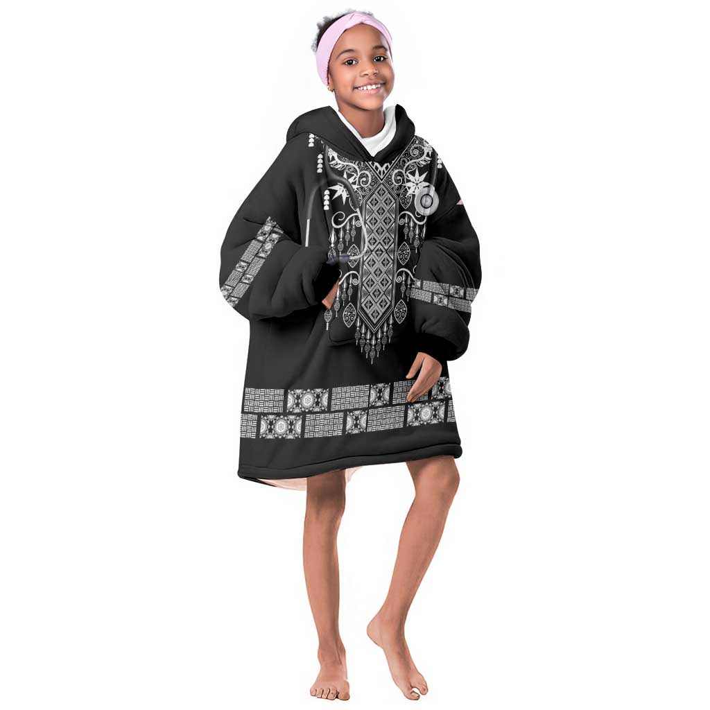 Proud Black Nurse RN Kid Wearable Blanket Hoodie Black African Pattern Stethoscope Dashiki Motif