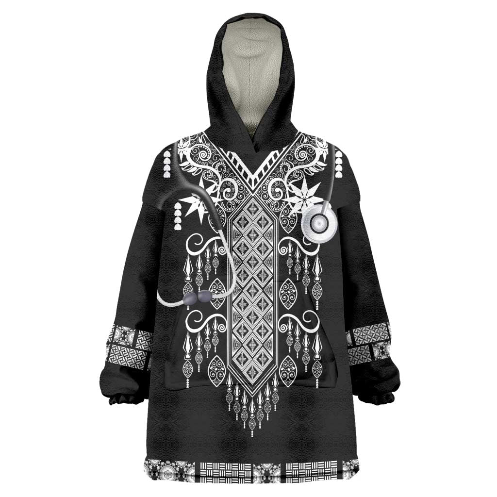 Proud Black Nurse RN Kid Wearable Blanket Hoodie Black African Pattern Stethoscope Dashiki Motif