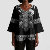 Proud Black Nurse RN Kimono Sleeve Blouse Black African Pattern Stethoscope Dashiki Motif