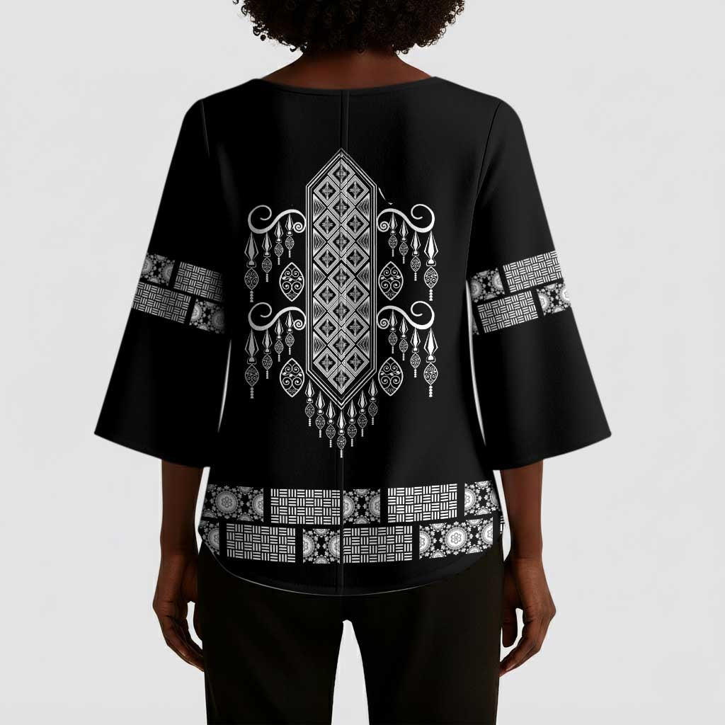 Proud Black Nurse RN Kimono Sleeve Blouse Black African Pattern Stethoscope Dashiki Motif