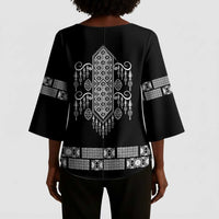 Proud Black Nurse RN Kimono Sleeve Blouse Black African Pattern Stethoscope Dashiki Motif