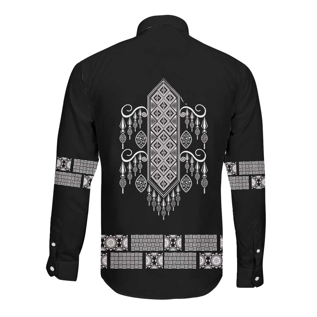 Proud Black Nurse RN Long Sleeve Button Shirt Black African Pattern Stethoscope Dashiki Motif