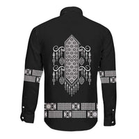 Proud Black Nurse RN Long Sleeve Button Shirt Black African Pattern Stethoscope Dashiki Motif