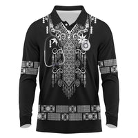 Proud Black Nurse RN Long Sleeve Polo Shirt Black African Pattern Stethoscope Dashiki Motif