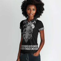 Proud Black Nurse RN Women Polo Shirt Black African Pattern Stethoscope Dashiki Motif