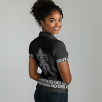 Proud Black Nurse RN Women Polo Shirt Black African Pattern Stethoscope Dashiki Motif