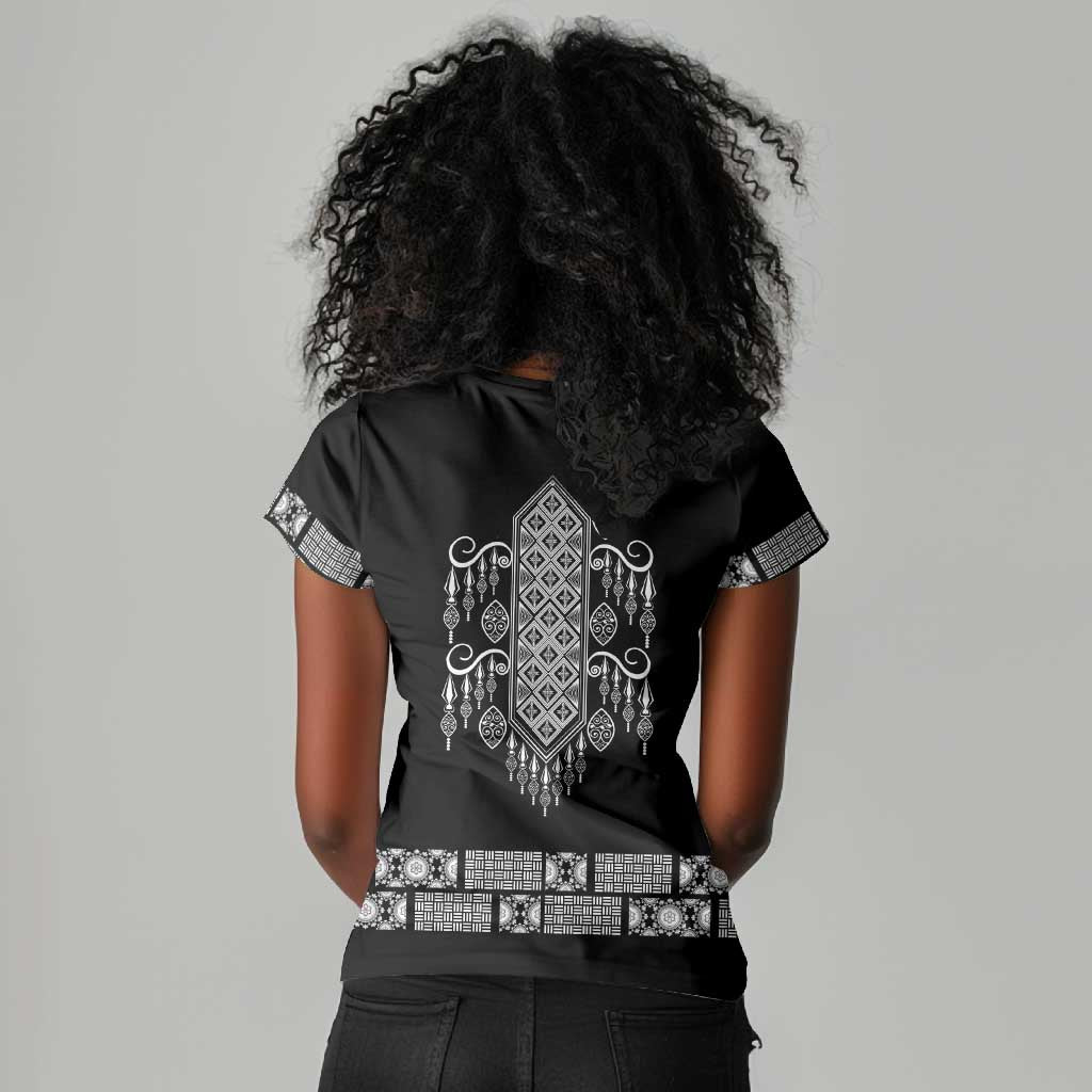 Proud Black Nurse RN Women V-Neck T-Shirt Black African Pattern Stethoscope Dashiki Motif