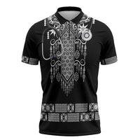 Proud Black Nurse RN Zipper Polo Shirt Black African Pattern Stethoscope Dashiki Motif