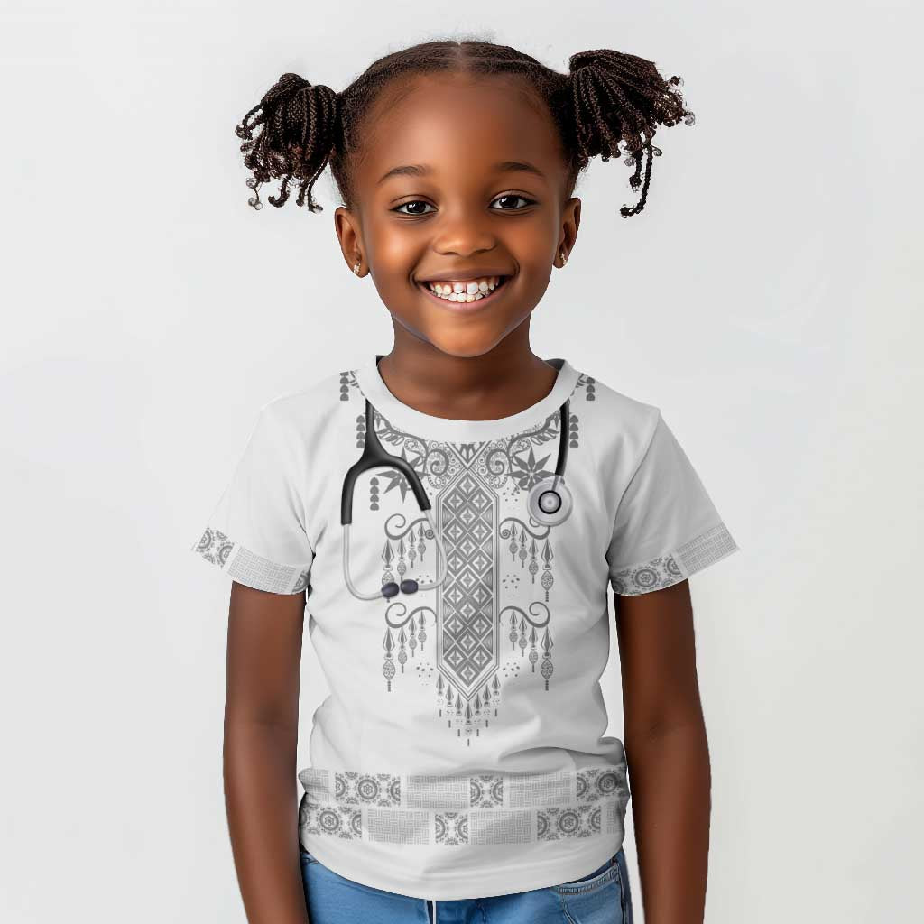 Proud Black Nurse RN Kid T shirt White African Pattern Stethoscope Dashiki Motif