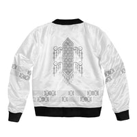 Proud Black Nurse RN Sleeve Zip Bomber Jacket White African Pattern Stethoscope Dashiki Motif