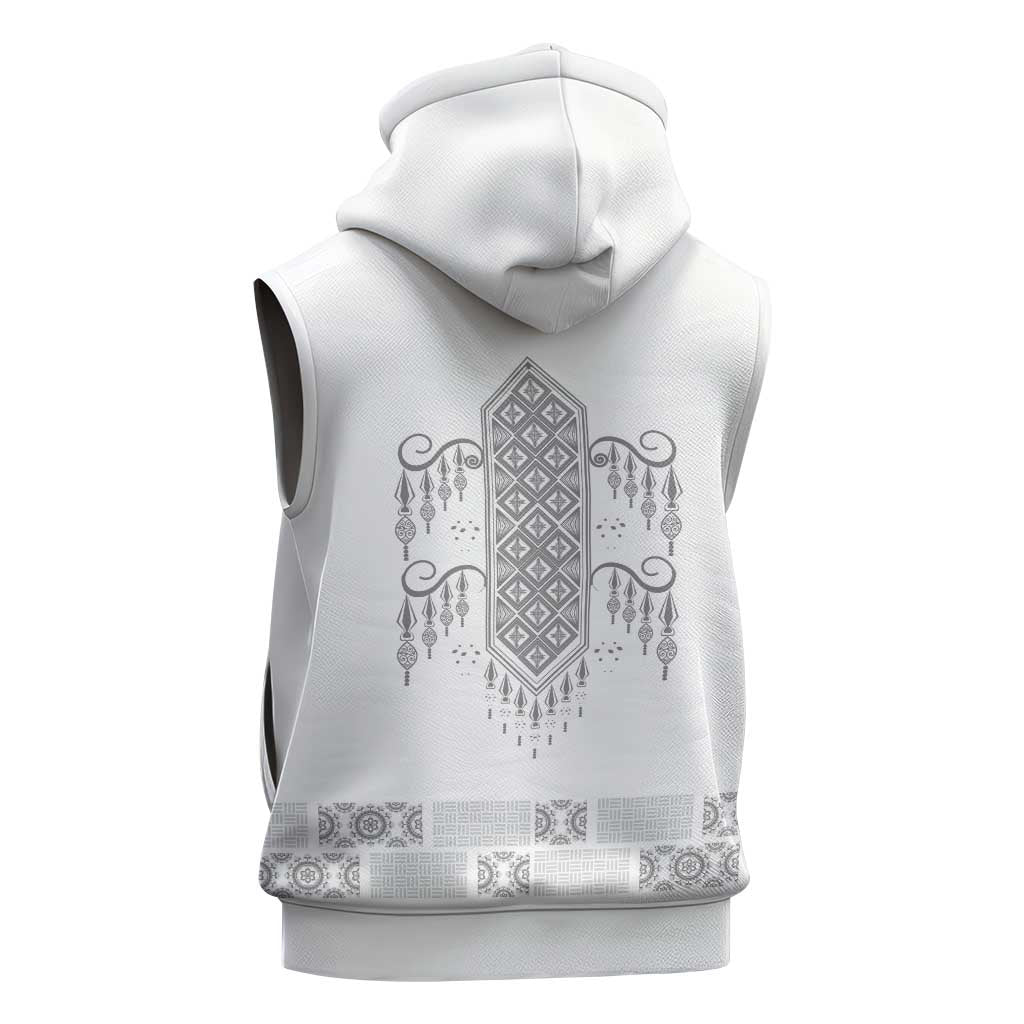 Proud Black Nurse RN Sleeveless Hoodie White African Pattern Stethoscope Dashiki Motif