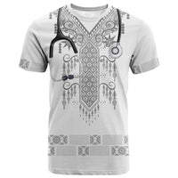 Proud Black Nurse RN T shirt White African Pattern Stethoscope Dashiki Motif