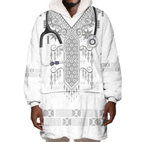 Proud Black Nurse RN Wearable Blanket Hoodie White African Pattern Stethoscope Dashiki Motif