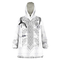 Proud Black Nurse RN Wearable Blanket Hoodie White African Pattern Stethoscope Dashiki Motif