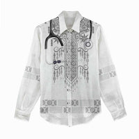 Proud Black Nurse RN Women Casual Shirt White African Pattern Stethoscope Dashiki Motif