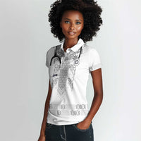 Proud Black Nurse RN Women Polo Shirt White African Pattern Stethoscope Dashiki Motif