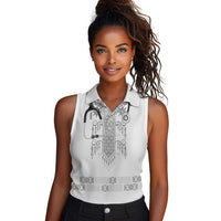 Proud Black Nurse RN Women Sleeveless Polo Shirt White African Pattern Stethoscope Dashiki Motif
