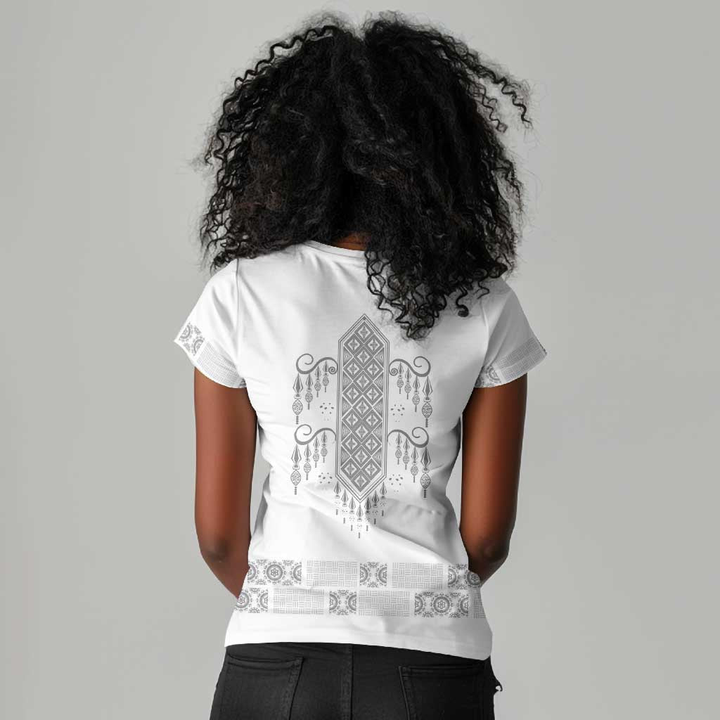 Proud Black Nurse RN Women V-Neck T-Shirt White African Pattern Stethoscope Dashiki Motif