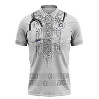 Proud Black Nurse RN Zipper Polo Shirt White African Pattern Stethoscope Dashiki Motif