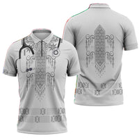 Proud Black Nurse RN Zipper Polo Shirt White African Pattern Stethoscope Dashiki Motif