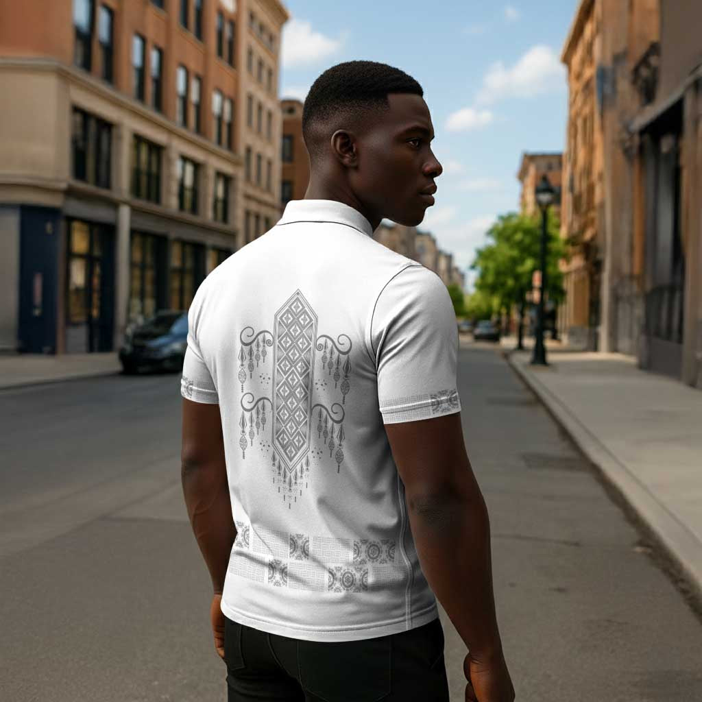 Proud Black Nurse RN Zipper Polo Shirt White African Pattern Stethoscope Dashiki Motif