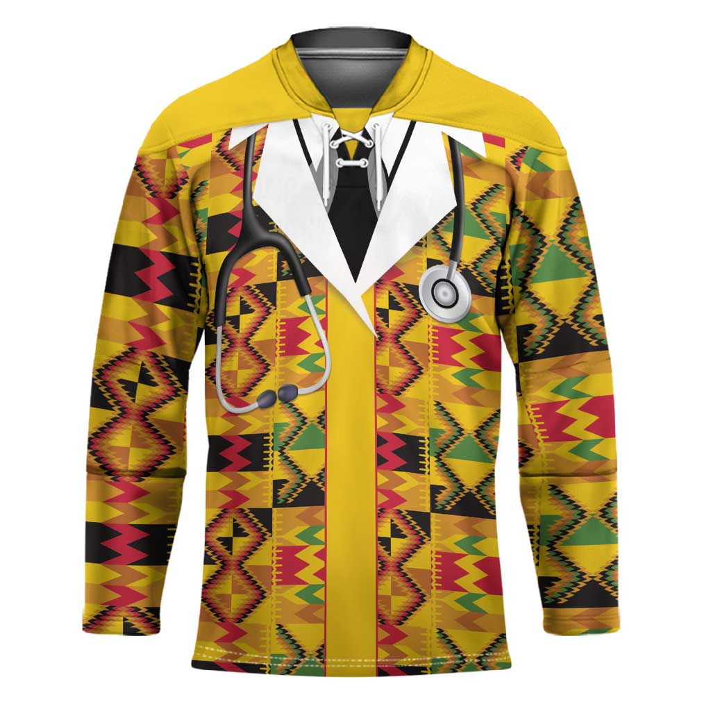 Proud Black Nurse RN Hockey Jersey African Stethoscope Kente Pattern