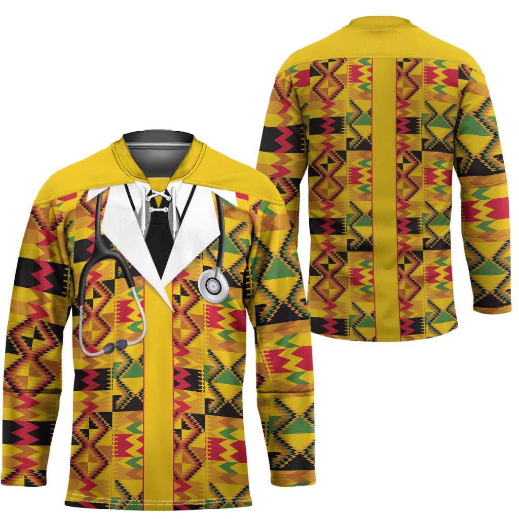 Proud Black Nurse RN Hockey Jersey African Stethoscope Kente Pattern