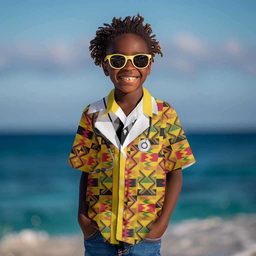 Proud Black Nurse RN Kid Hawaiian Shirt African Stethoscope Kente Pattern