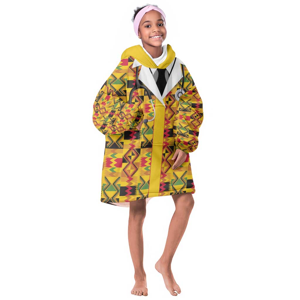 Proud Black Nurse RN Kid Wearable Blanket Hoodie African Stethoscope Kente Pattern