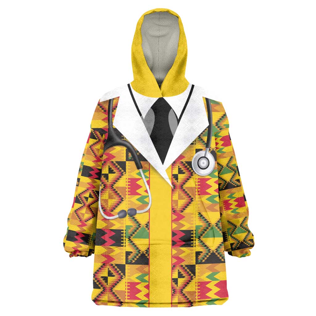 Proud Black Nurse RN Kid Wearable Blanket Hoodie African Stethoscope Kente Pattern
