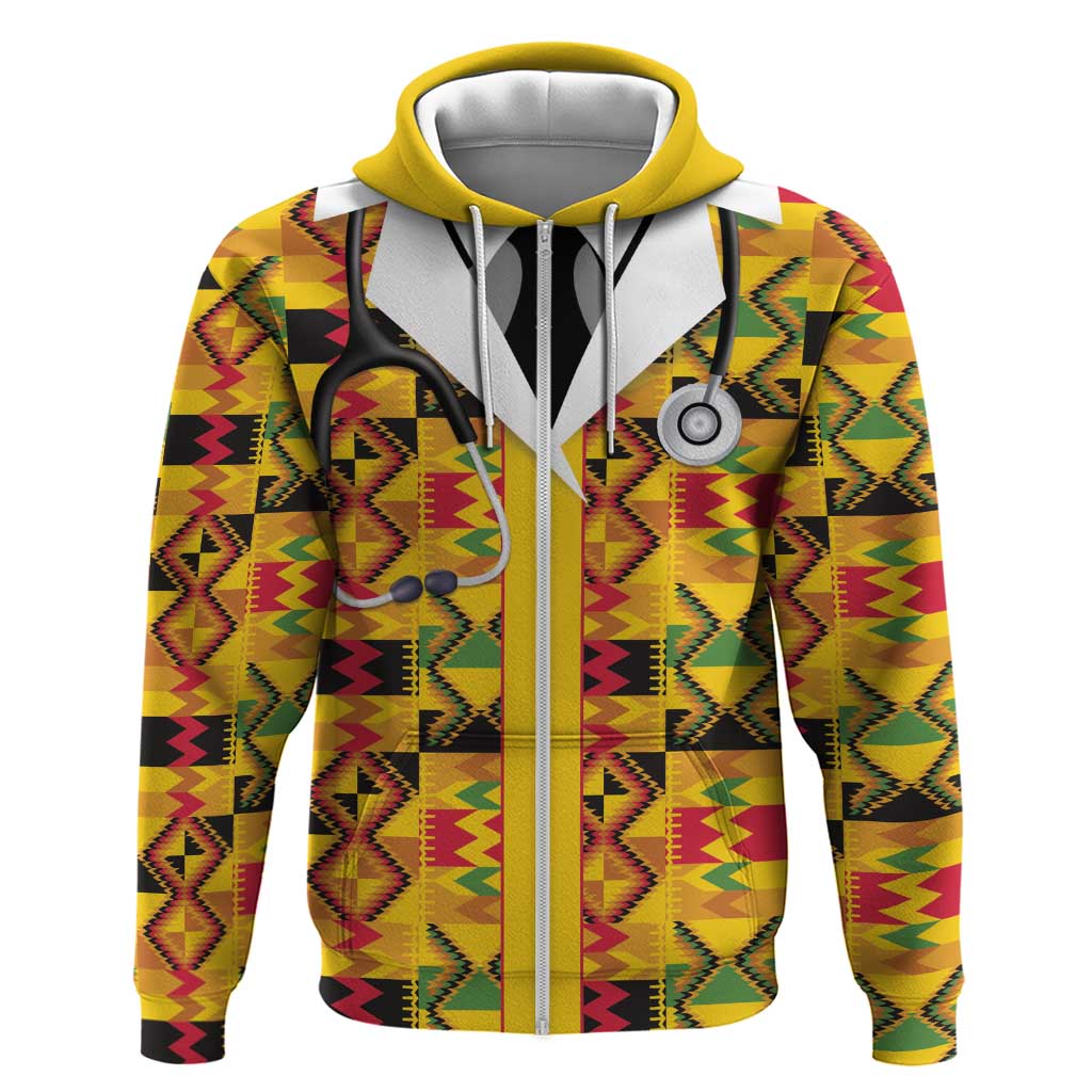 Proud Black Nurse RN Zip Hoodie African Stethoscope Kente Pattern
