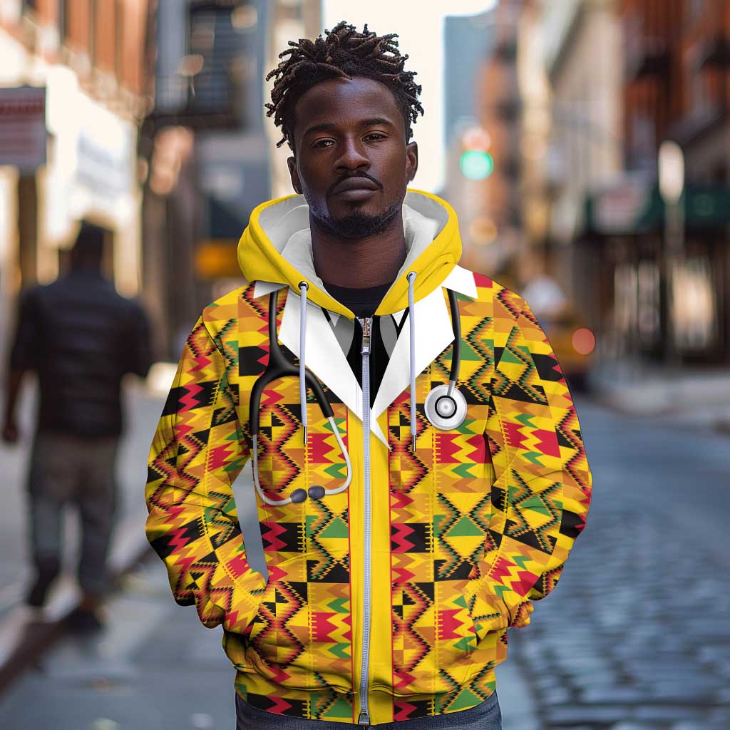 Proud Black Nurse RN Zip Hoodie African Stethoscope Kente Pattern