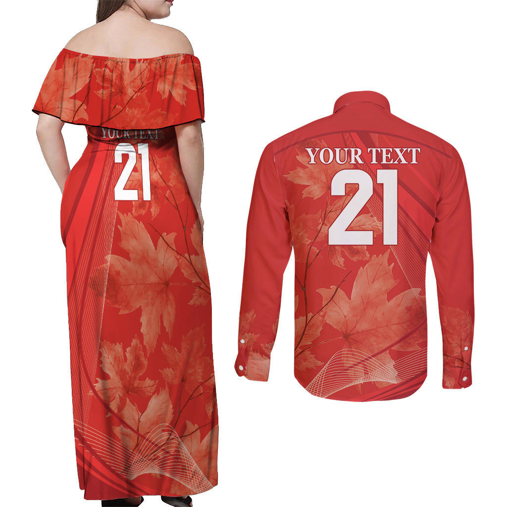 Canada Cricket World Cup 2024 Couples Matching Off Shoulder Maxi Dress and Long Sleeve Button Shirt Maple Leafers Make Champions LT9 - Wonder Print Shop