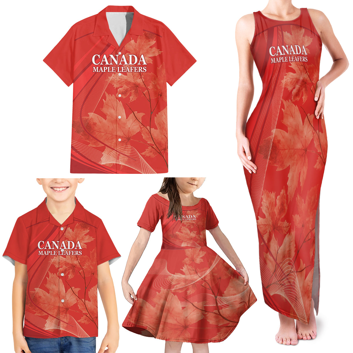 Canada Cricket World Cup 2024 Family Matching Tank Maxi Dress and Hawaiian Shirt Maple Leafers Make Champions