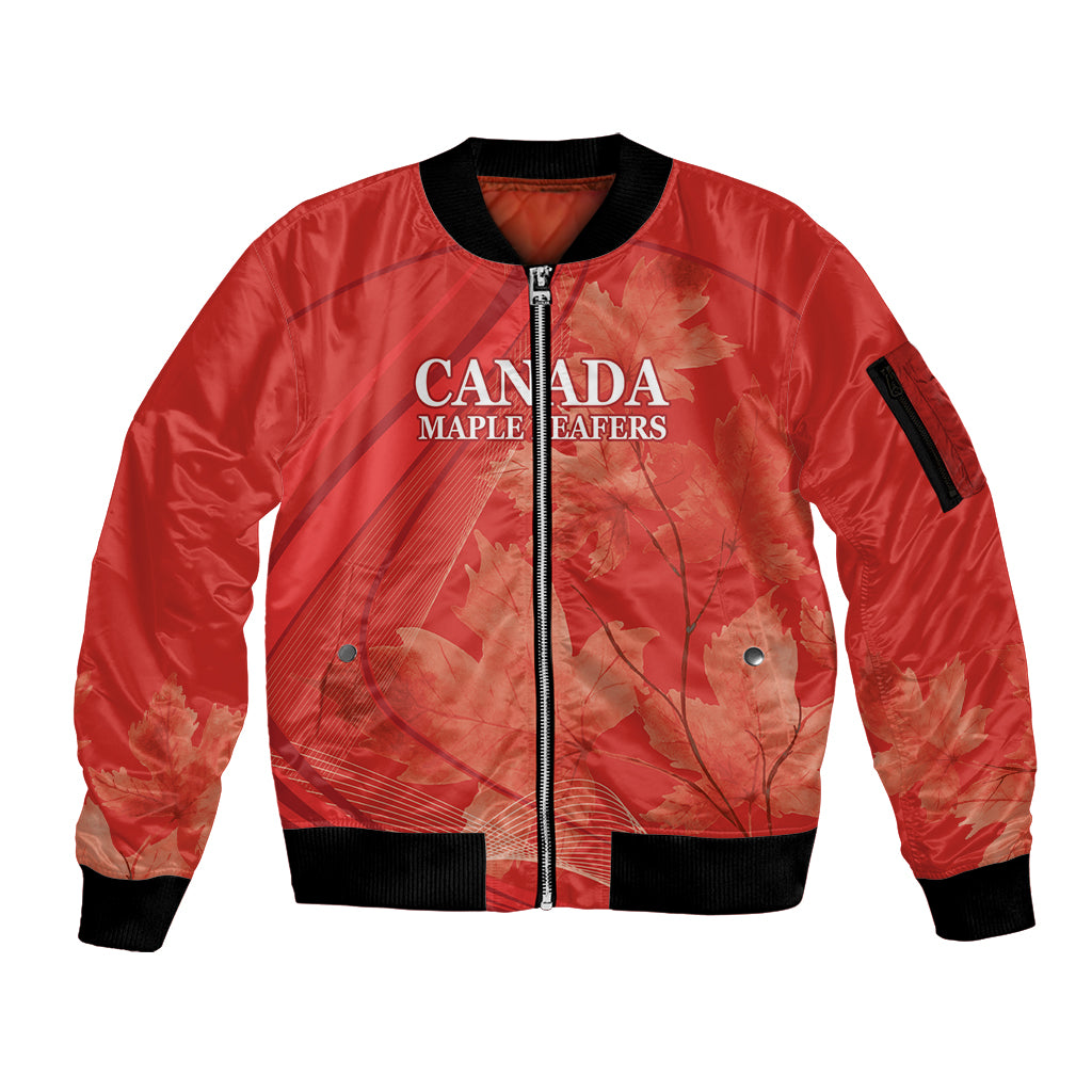 Canada Cricket World Cup 2024 Sleeve Zip Bomber Jacket Maple Leafers Make Champions - Wonder Print Shop