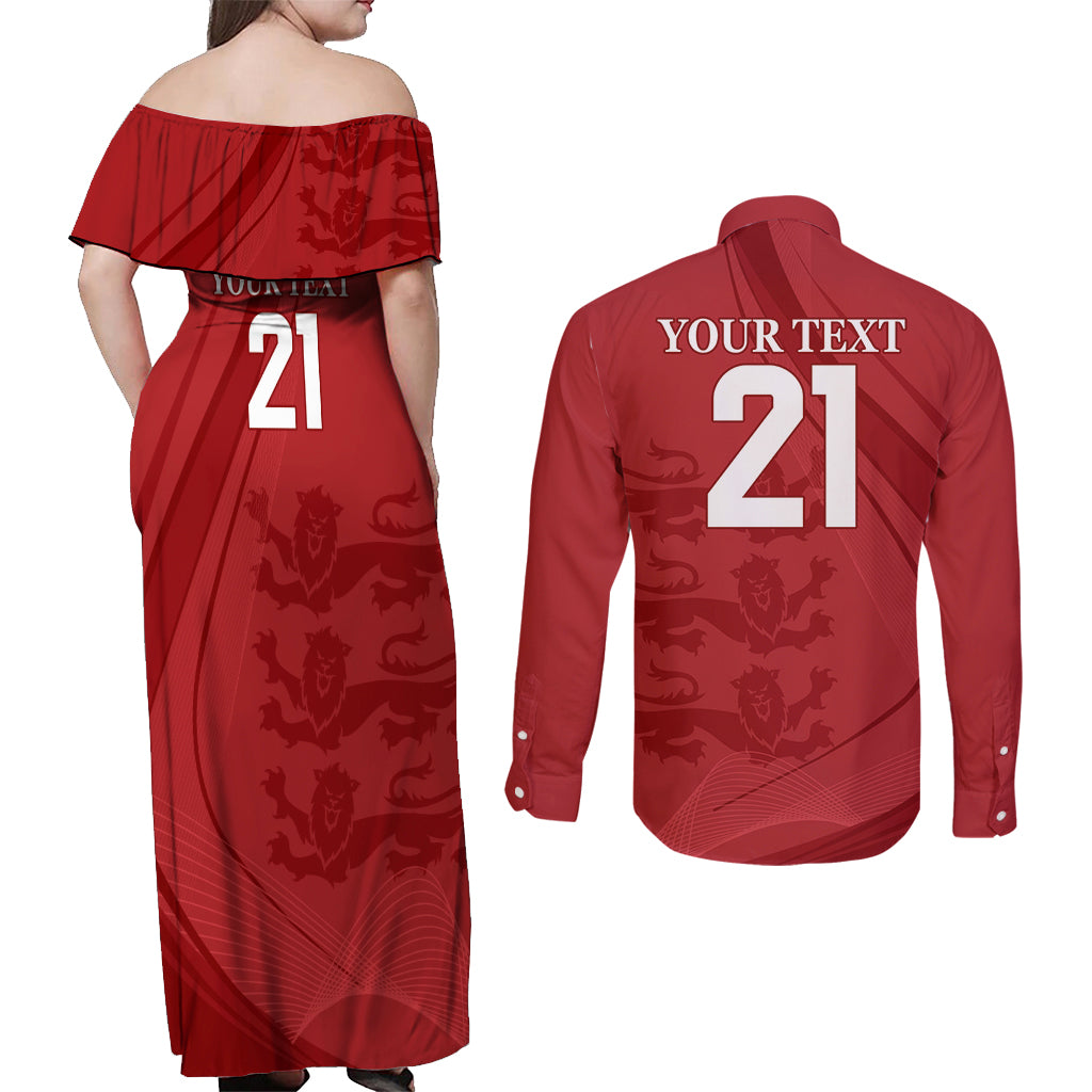England Cricket World Cup 2024 Couples Matching Off Shoulder Maxi Dress and Long Sleeve Button Shirt Tri Lions Make Champions LT9 - Wonder Print Shop