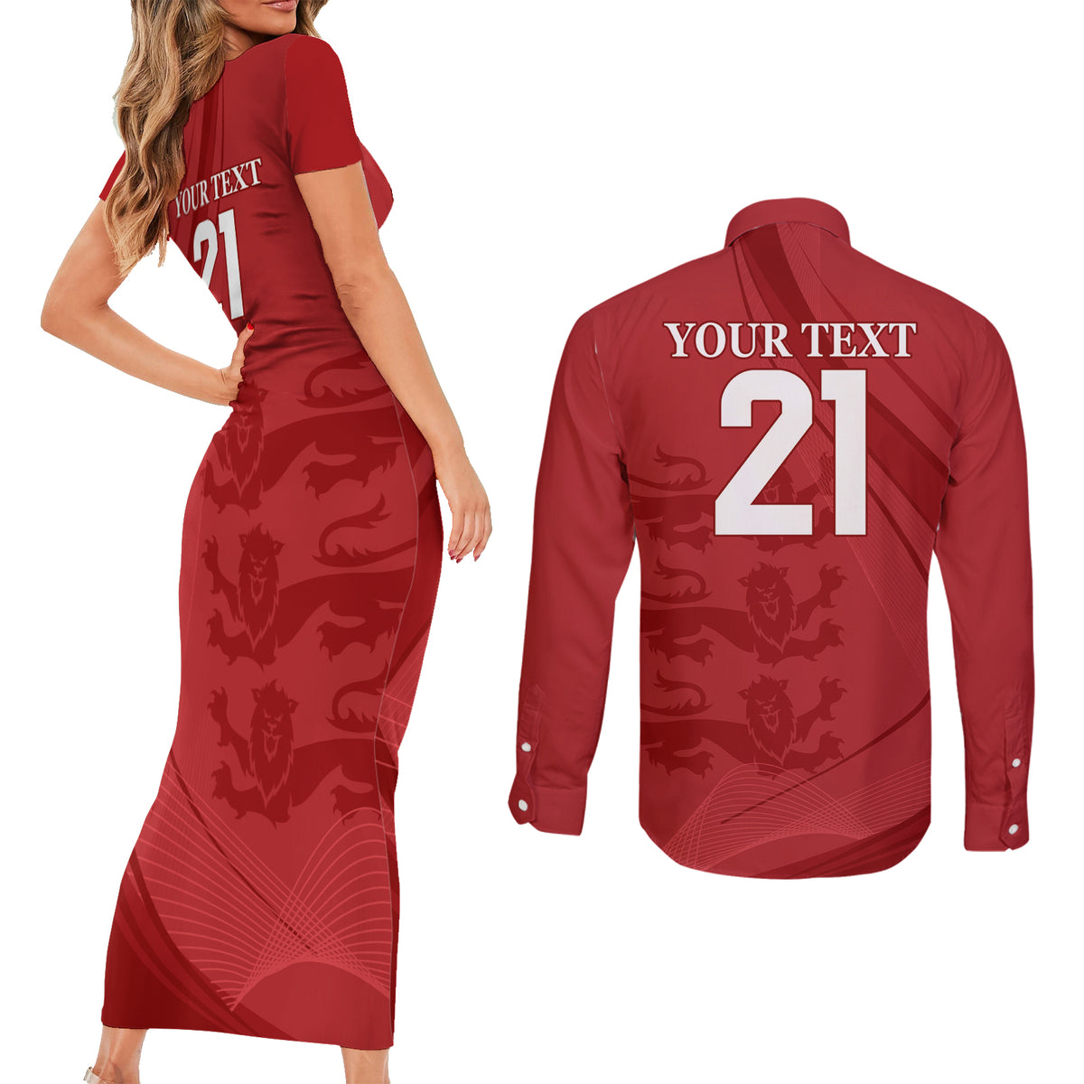 England Cricket World Cup 2024 Couples Matching Short Sleeve Bodycon Dress and Long Sleeve Button Shirt Tri Lions Make Champions LT9 - Wonder Print Shop