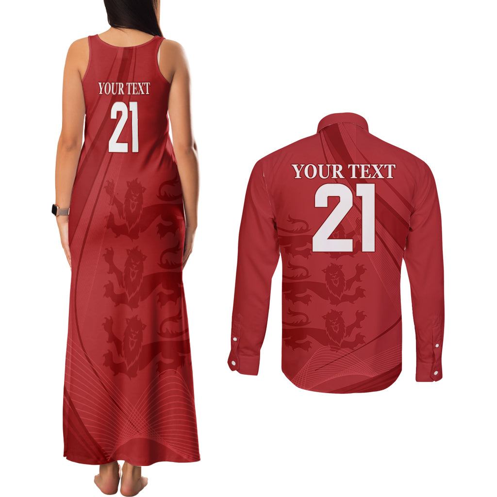England Cricket World Cup 2024 Couples Matching Tank Maxi Dress and Long Sleeve Button Shirt Tri Lions Make Champions LT9 - Wonder Print Shop