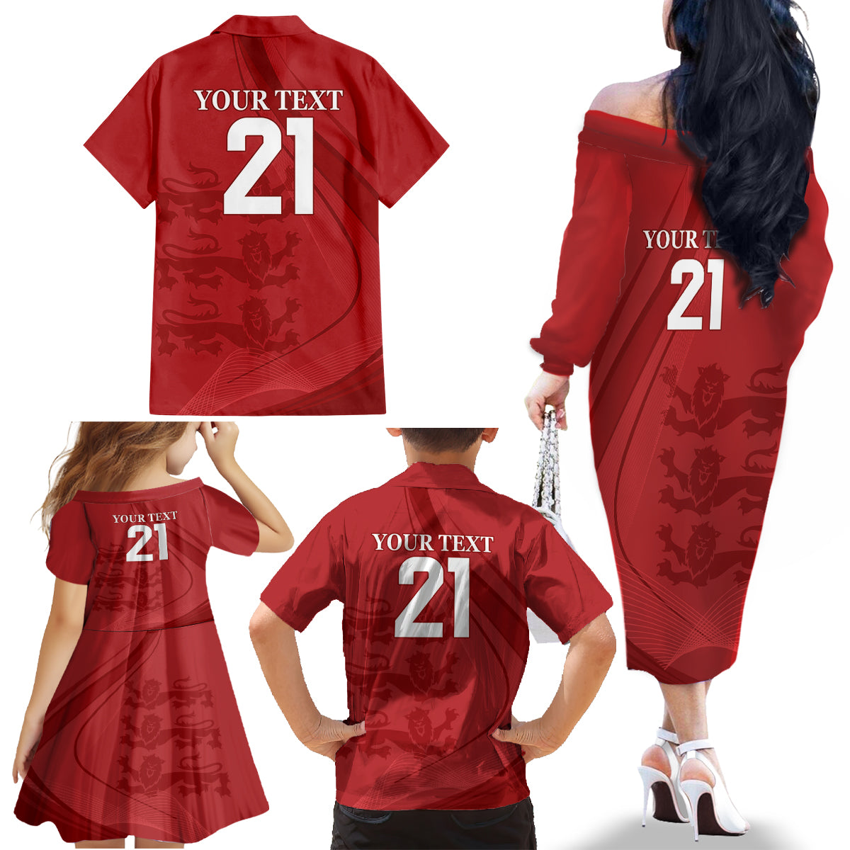 England Cricket World Cup 2024 Family Matching Off The Shoulder Long Sleeve Dress and Hawaiian Shirt Tri Lions Make Champions - Wonder Print Shop