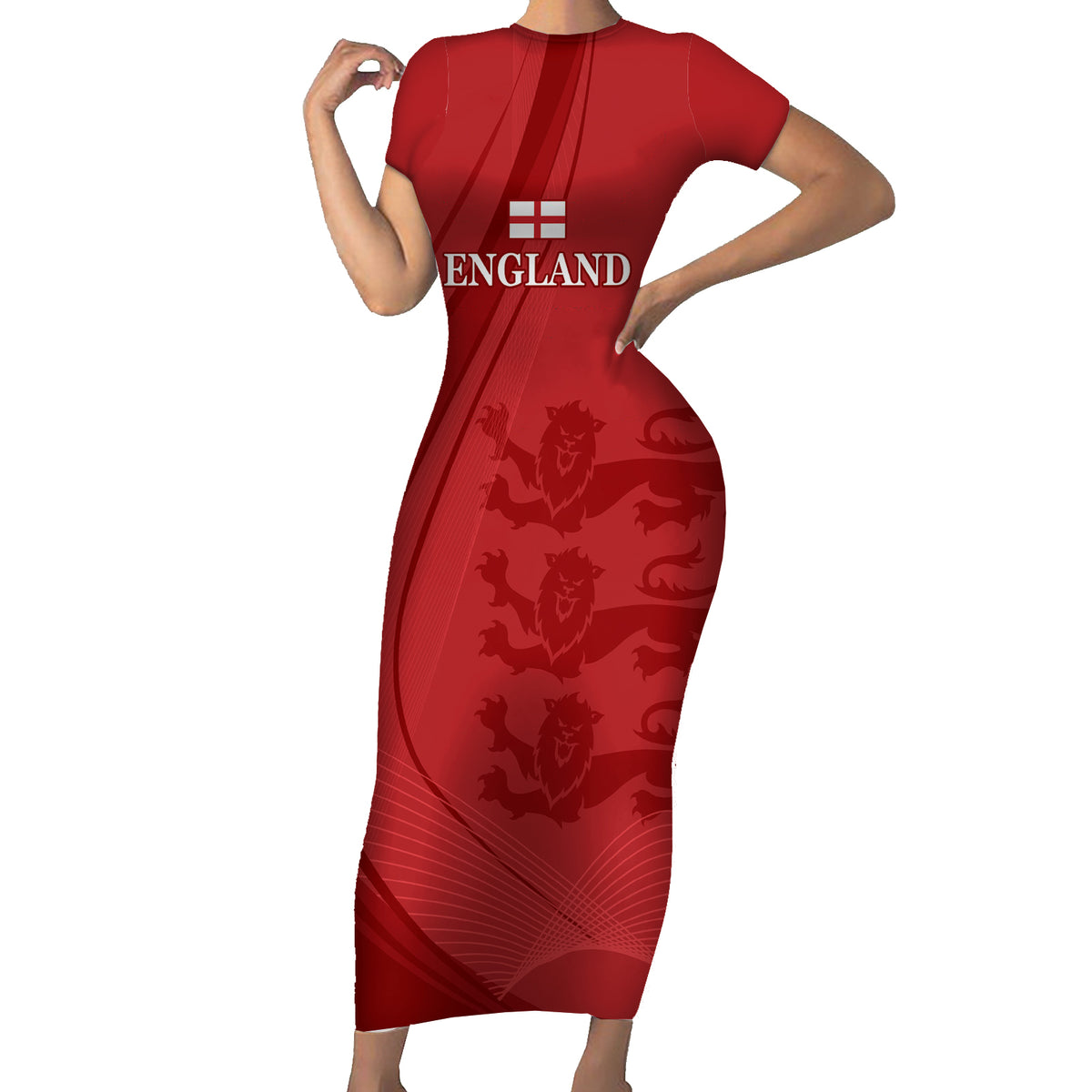 England Cricket World Cup 2024 Short Sleeve Bodycon Dress Tri Lions Make Champions - Wonder Print Shop