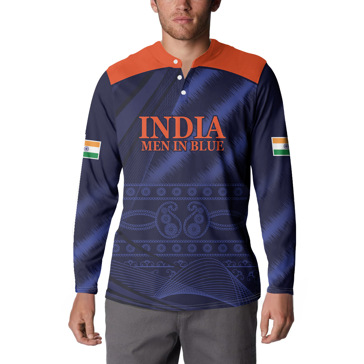 India Cricket World Cup 2024 Button Sweatshirt Men In Blue Make Champions LT9 - Wonder Print Shop