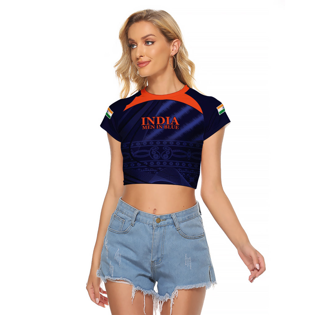 India Cricket World Cup 2024 Raglan Cropped T Shirt Men In Blue Make Champions - Wonder Print Shop