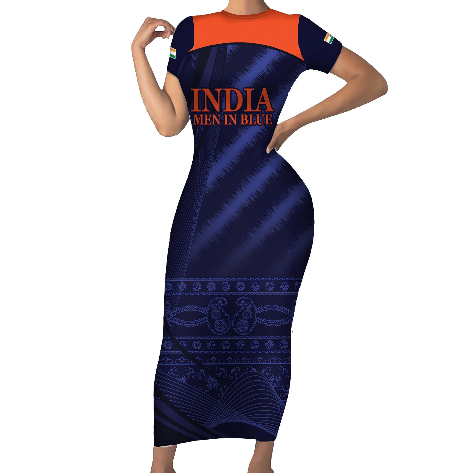 India Cricket World Cup 2024 Short Sleeve Bodycon Dress Men In Blue Make Champions - Wonder Print Shop